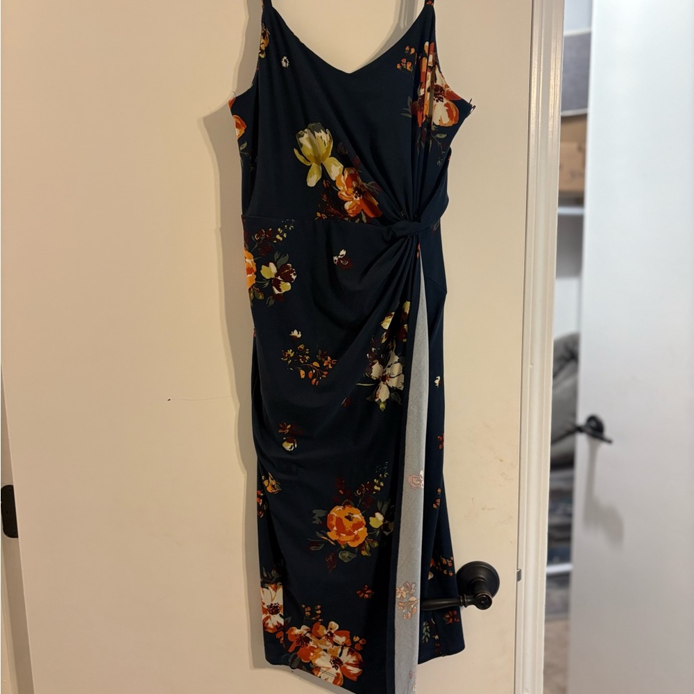 Nine Britton Black and Orange Slip Midi Dress